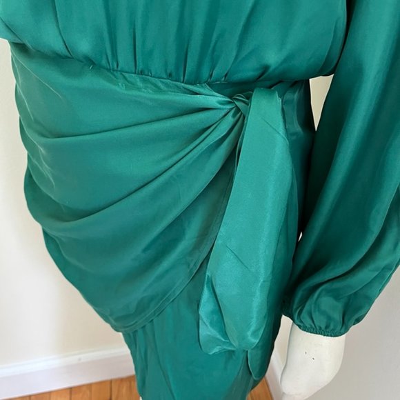 ZARA Mock Neck Satin Effect Mini Dress Wrap skirt SZ M fits like a S/M - Picture 7 of 11